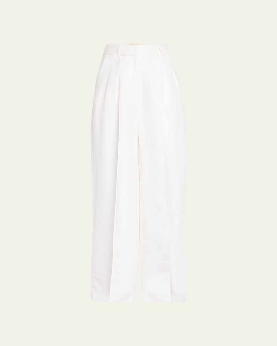 Pleated Wide-Leg Linen Pants